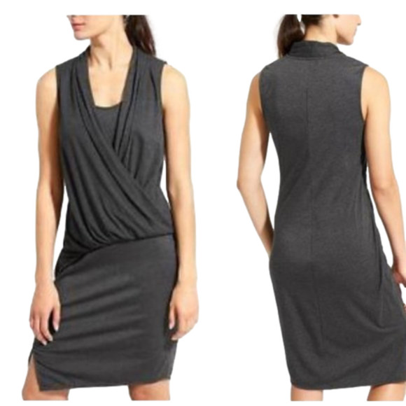 Athleta NWT Duet Dress Jersey-Fabric Charcoal Grey Stretch - Picture 1 of 11